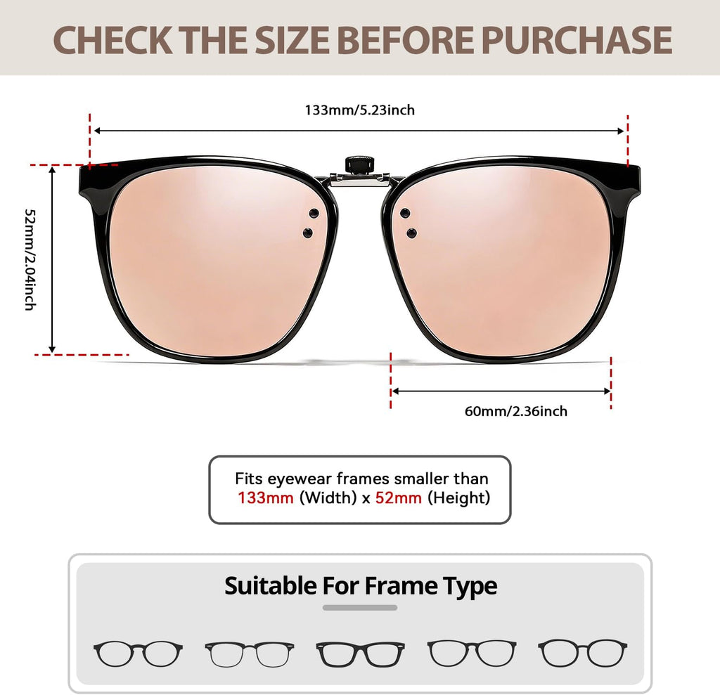 TJUTR Oversized Polarized Clip-On Sunglasses Over Prescription Glasses, Trendy Square Framed Like Sunglasses UV400 Protection