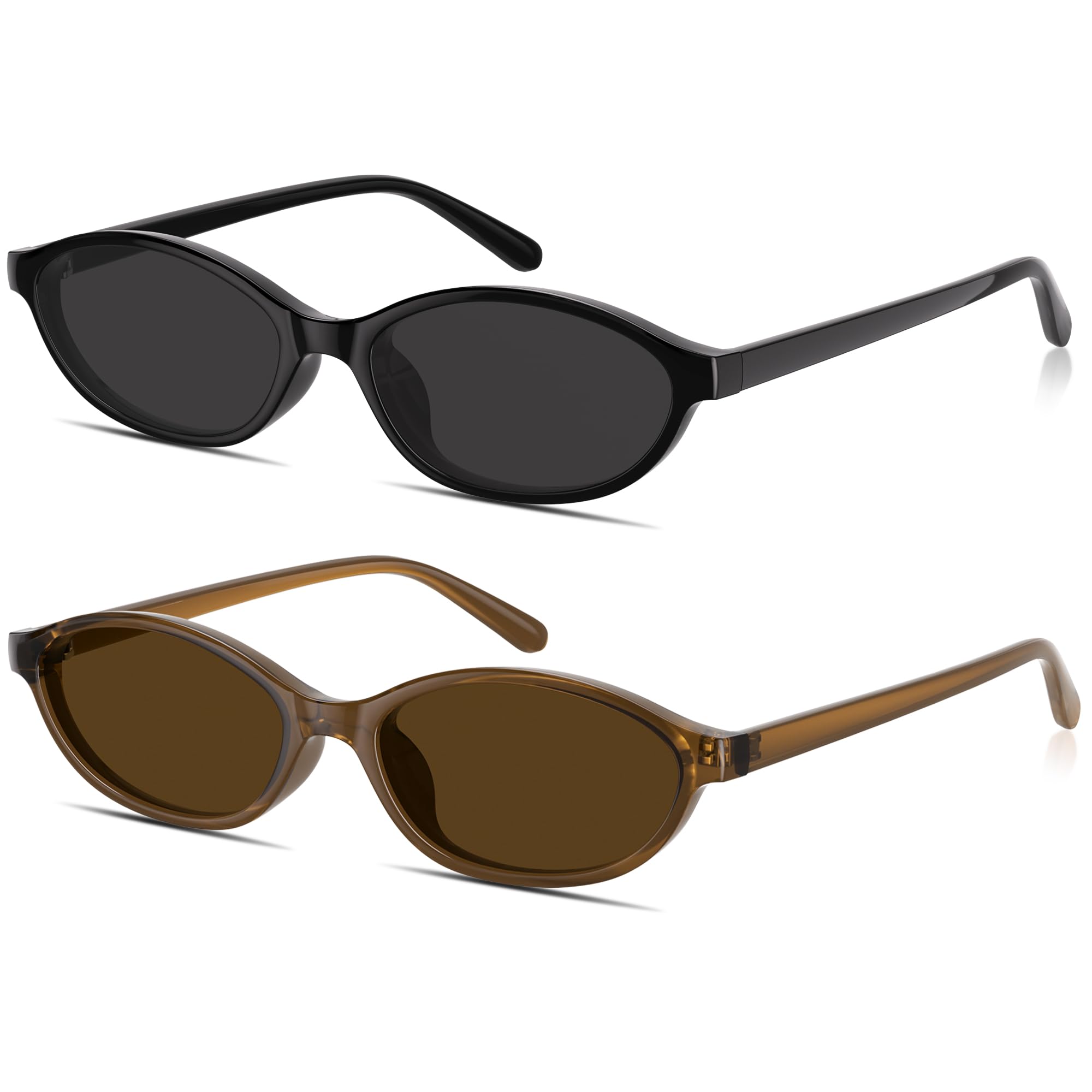 Sunglasses Womens Retro Oval Sunglasses for Women - Cat Eye 90s Glasses Y2K UV400 Lightweight Narrow Shades