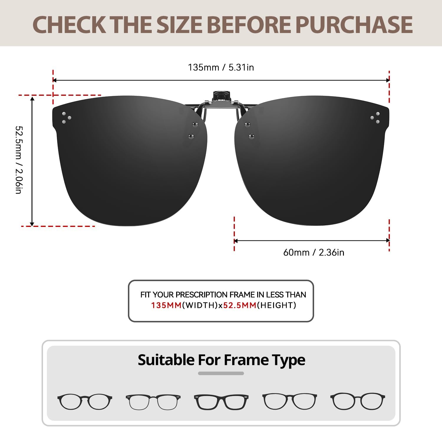 TJUTR Oversized Polarized Clip On Sunglasses Over Prescription Glasses, Flip-Up Metal Clip, Anti Glare UV Protection