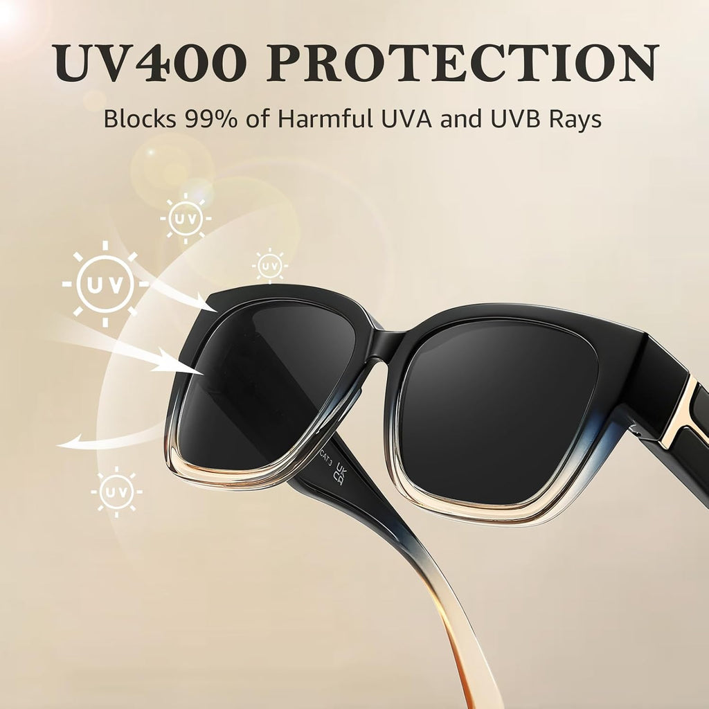TJUTR Polarized Fit Over Glasses Sunglasses for Women Men, Oversized Square Wrap Around UV400 Protection Shades for Driving