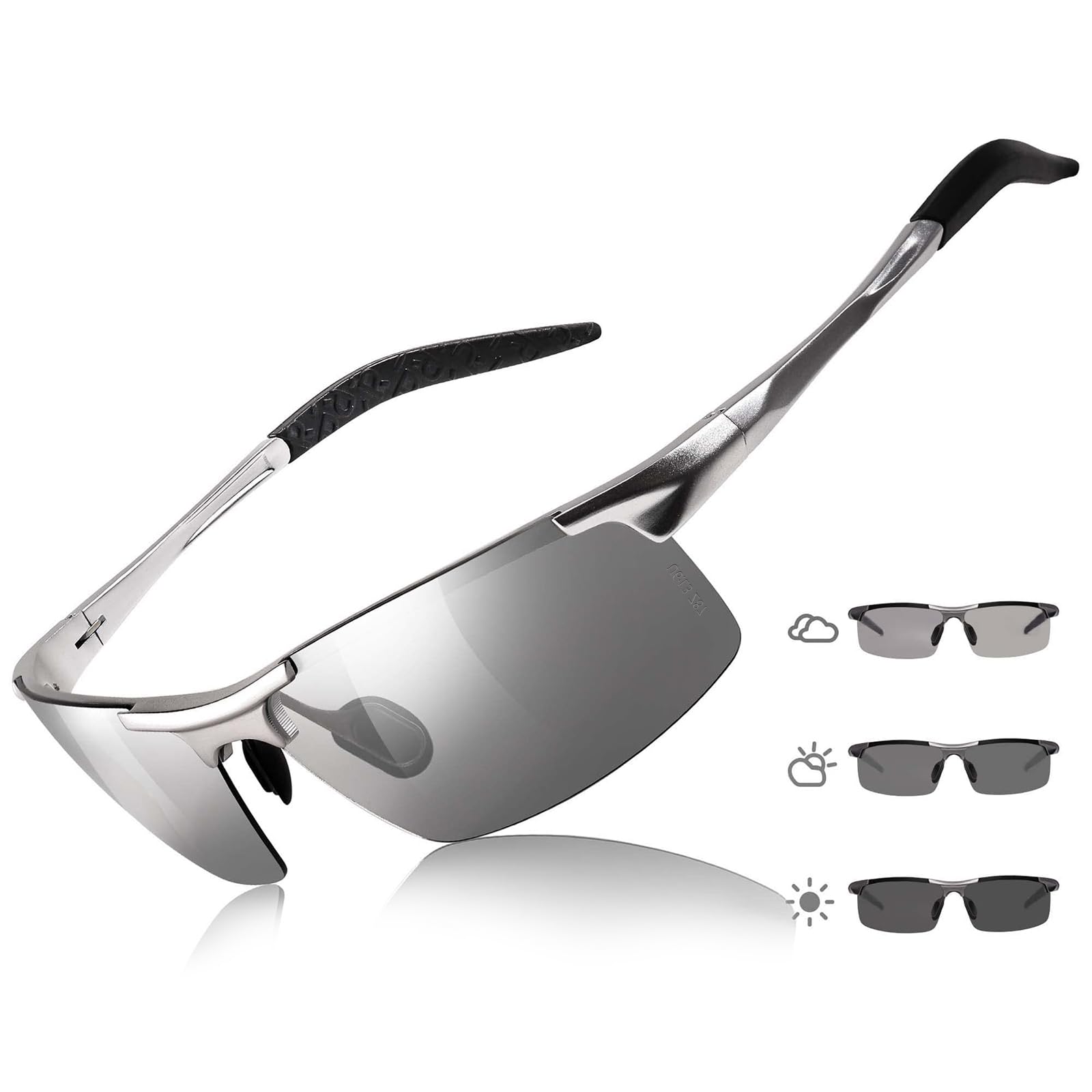 TJUTR Mens Photochromic Sunglasses Day & Night Driving Z87 Sun Glasses Polarized UV400 Protection Safety Glasses