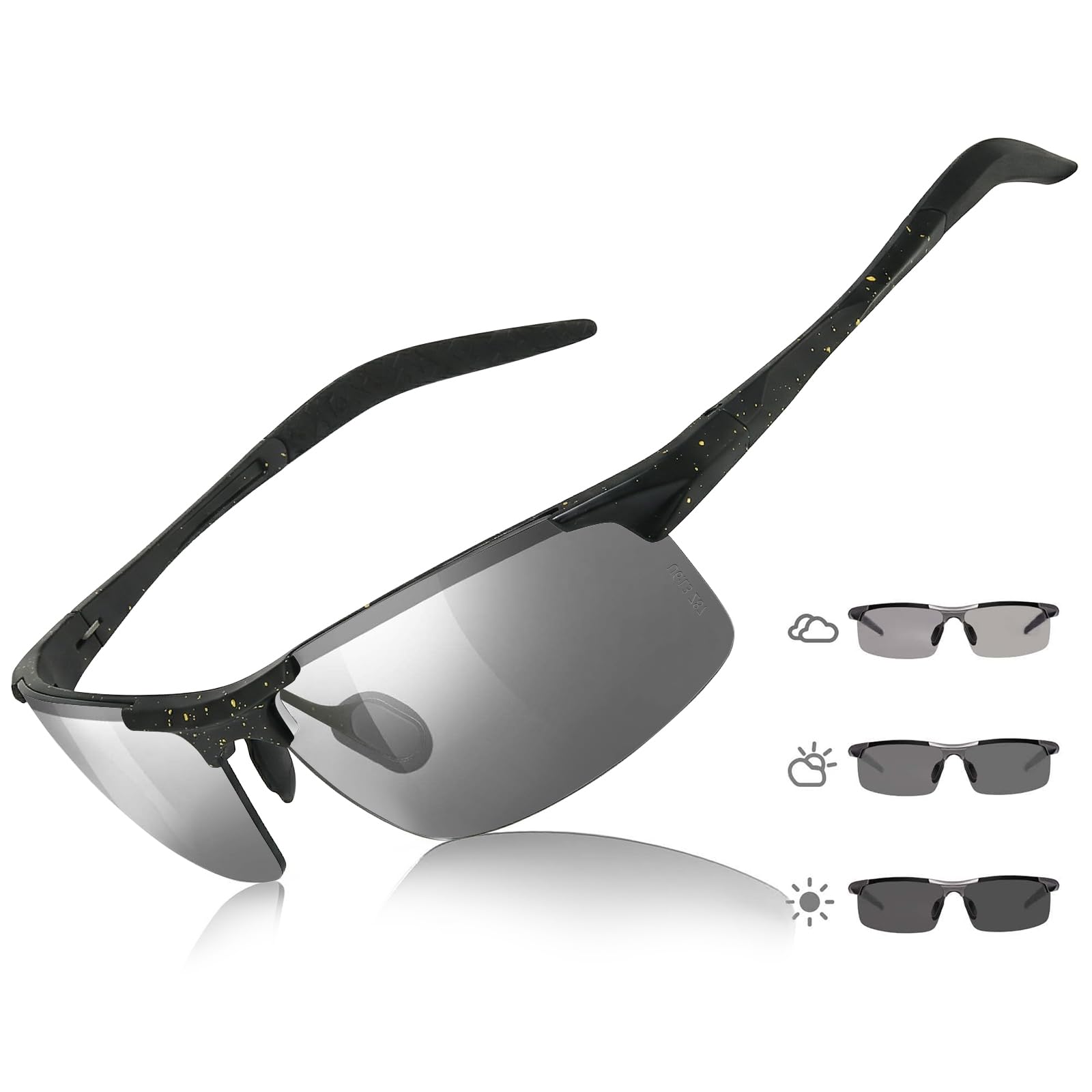 TJUTR Mens Photochromic Sunglasses Day & Night Driving Z87 Sun Glasses Polarized UV400 Protection Safety Glasses
