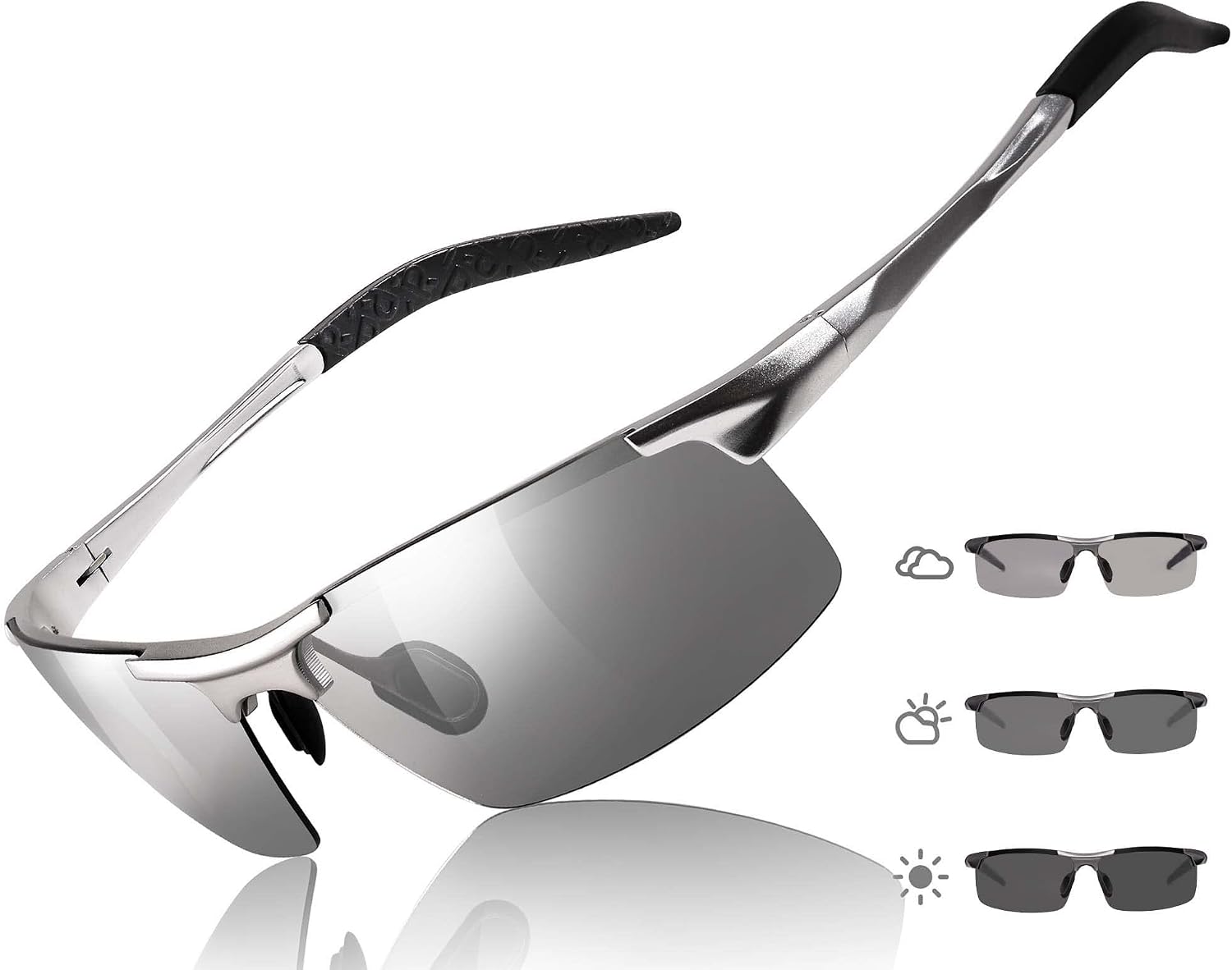 TJUTR Mens Photochromic Sunglasses Day & Night Driving Z87 Sun Glasses Polarized UV400 Protection Safety Glasses
