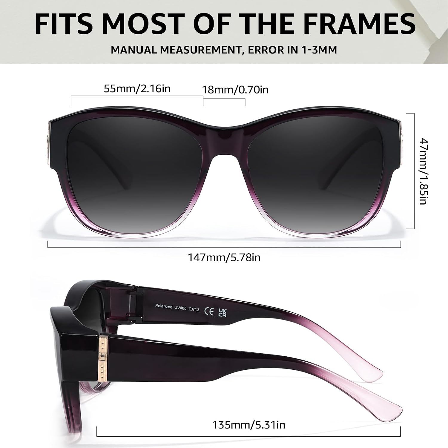 TJUTR Polarized Fit Over Glasses Sunglasses for Women UV Protection, Trendy Oversized Shades Wear Over Eyeglasses