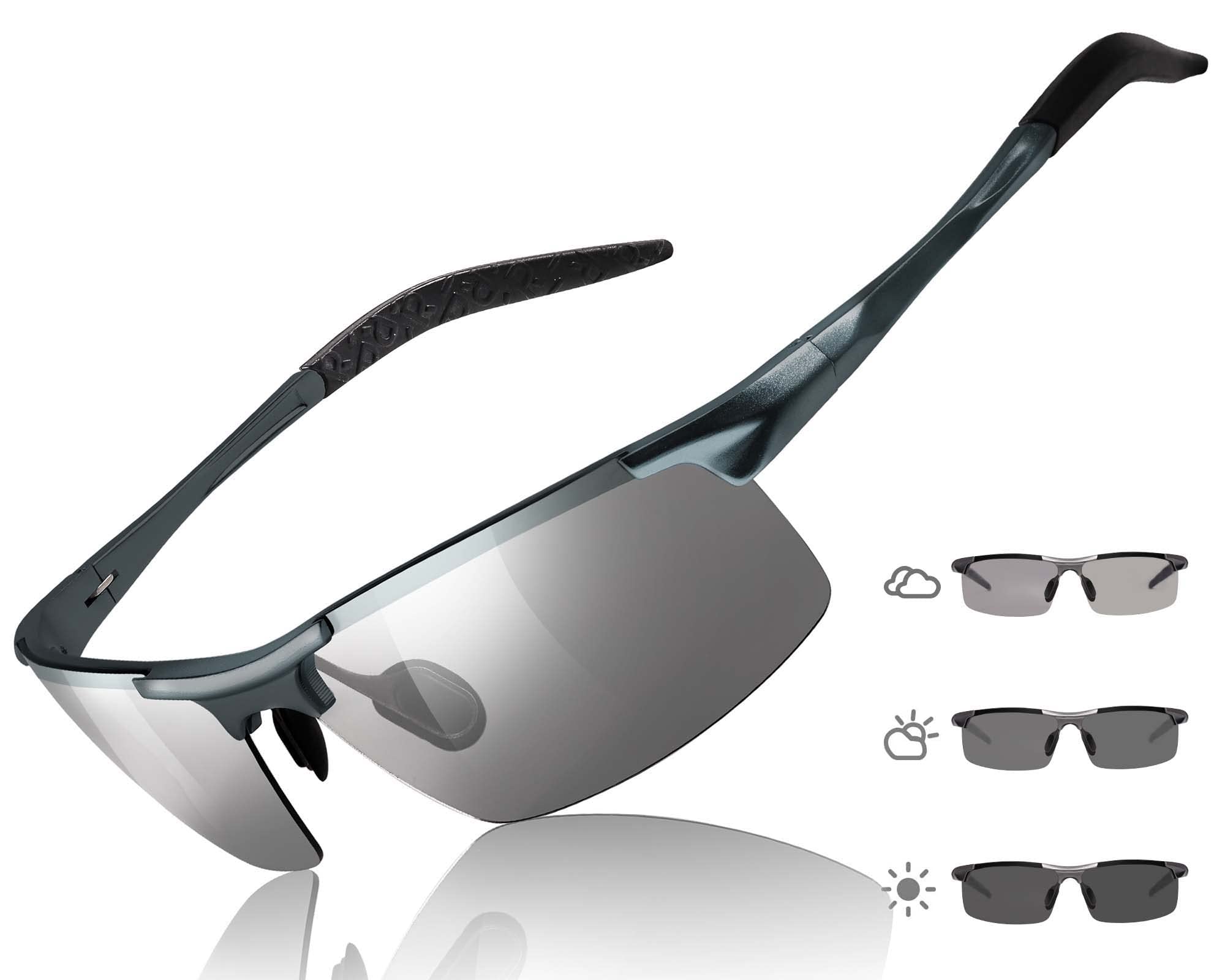 TJUTR Mens Photochromic Sunglasses Day & Night Driving Z87 Sun Glasses Polarized UV400 Protection Safety Glasses