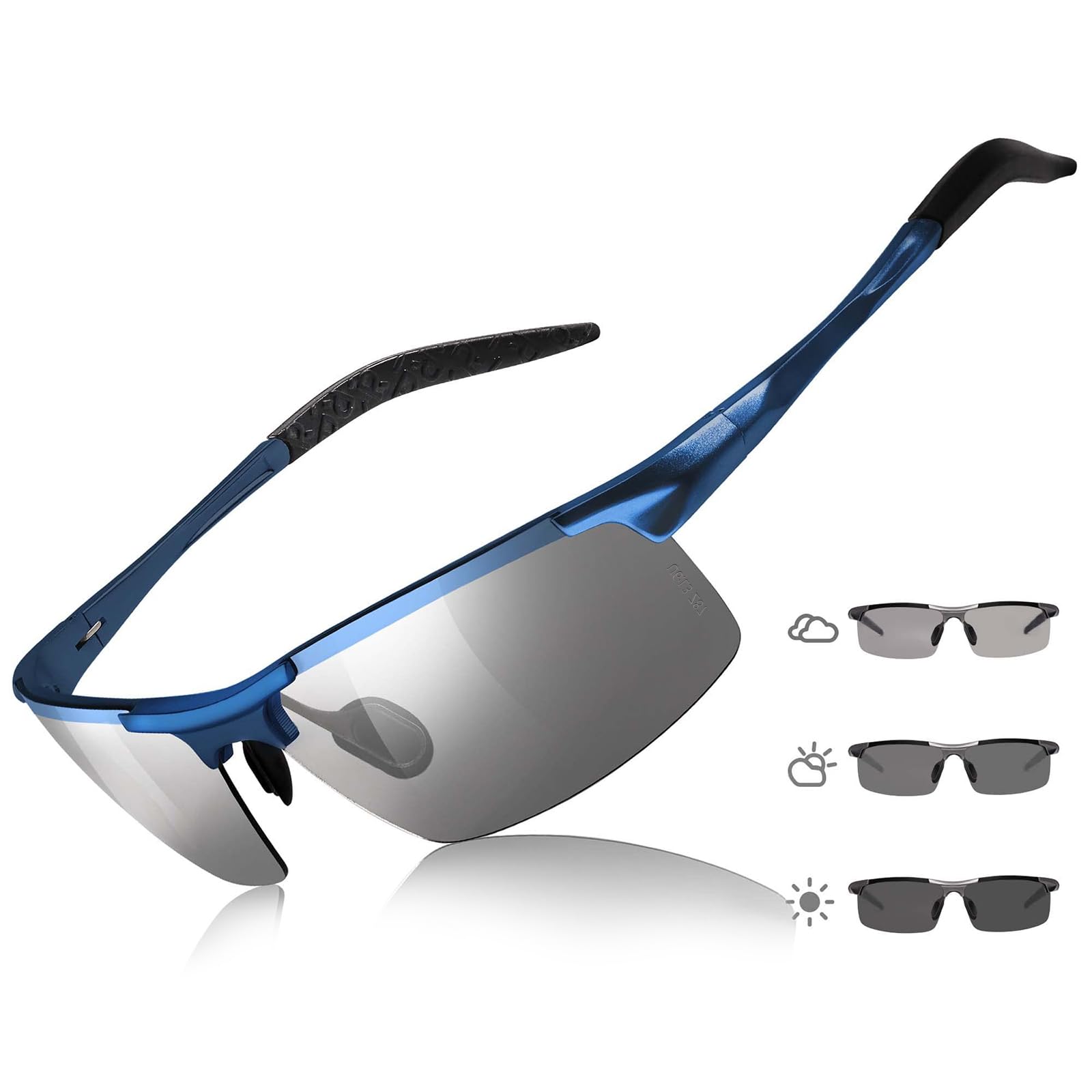 TJUTR Mens Photochromic Sunglasses Day & Night Driving Z87 Sun Glasses Polarized UV400 Protection Safety Glasses