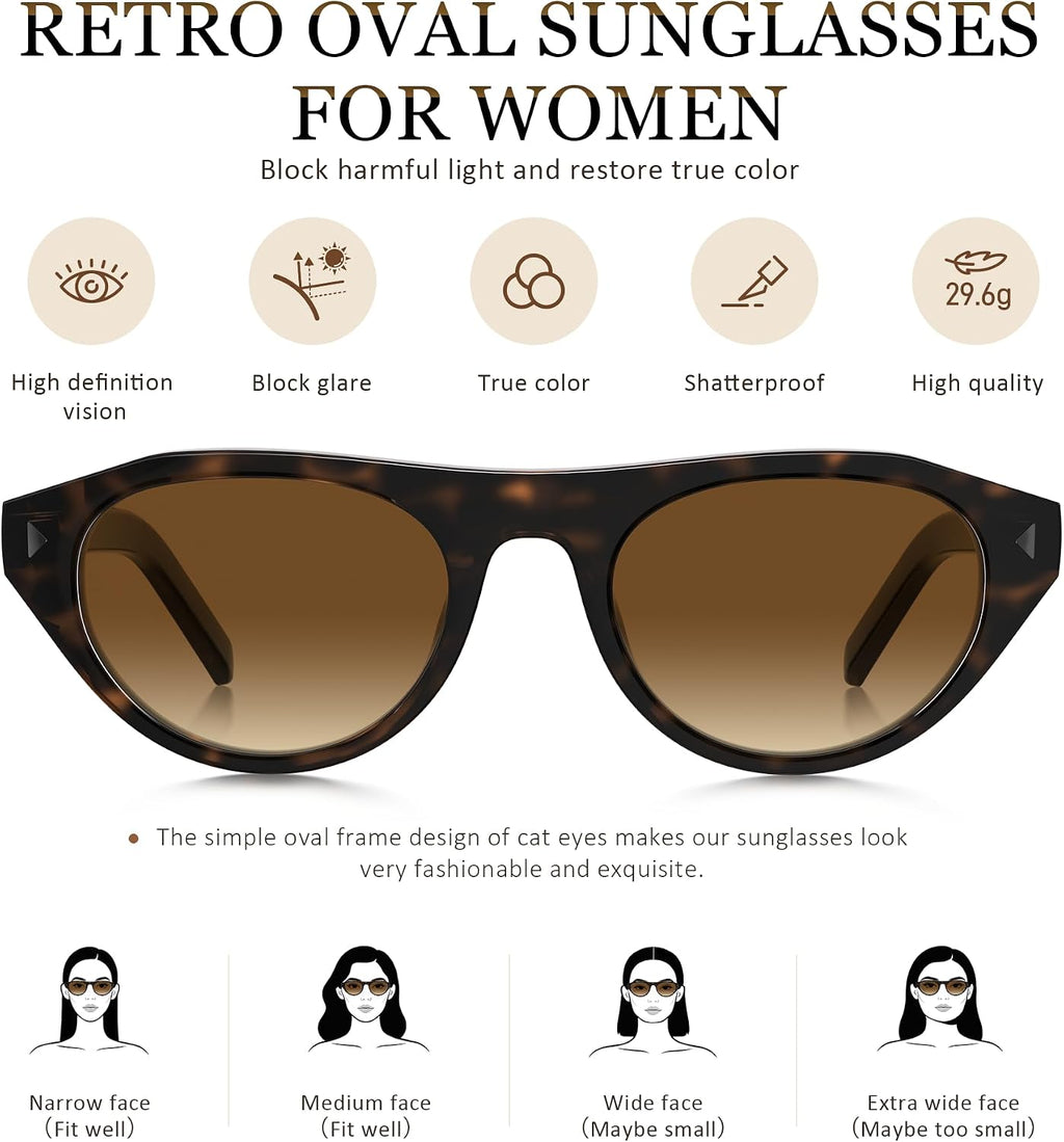 Retro Oval Sunglasses for Women Men Small Narrow 90s Vintage Round Shades UV400 Lightweight Designer Cateye Glasses