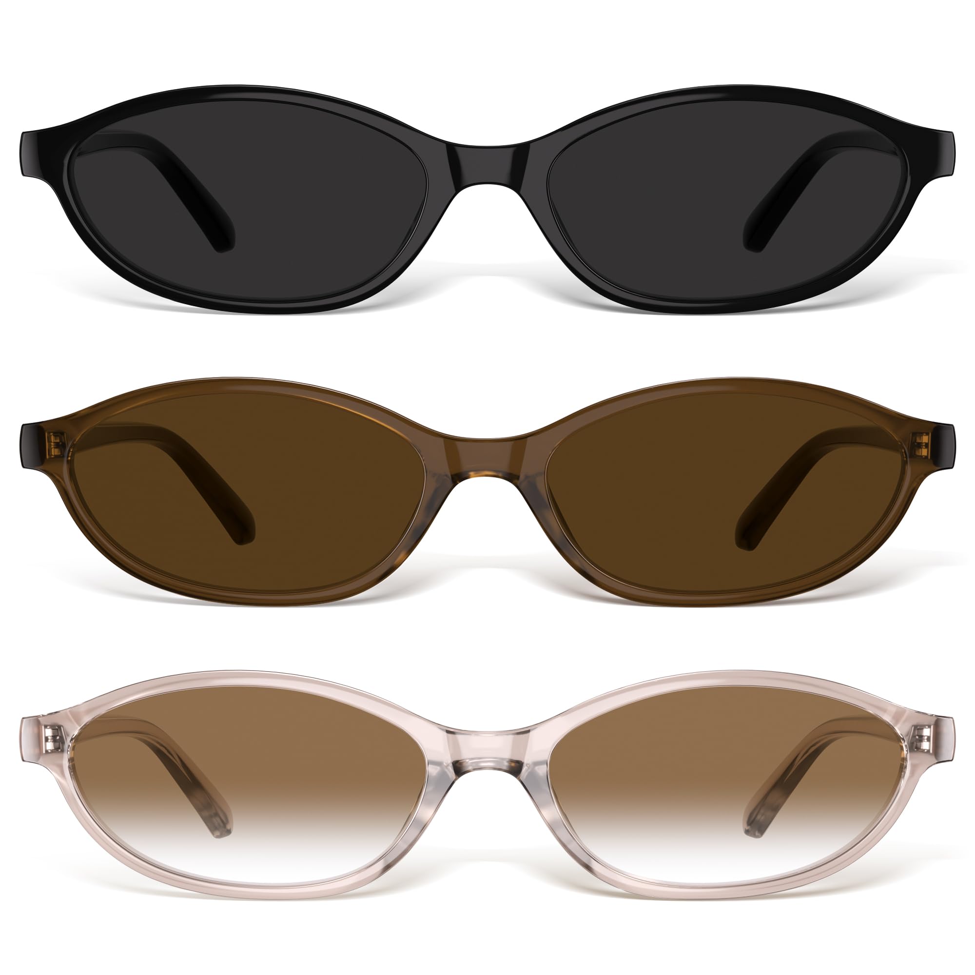 Sunglasses Womens Retro Oval Sunglasses for Women - Cat Eye 90s Glasses Y2K UV400 Lightweight Narrow Shades
