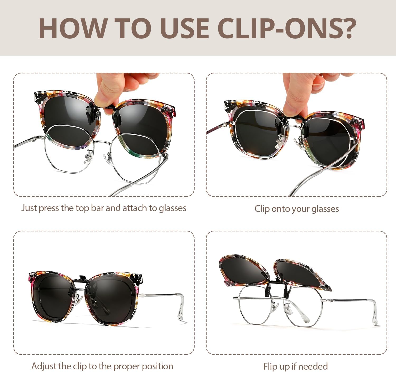 TJUTR Polarized Clip-On Sunglasses Over Prescription Glasses, Flip-Up UV400 Protection, Like Sunglasses Design for Men Women