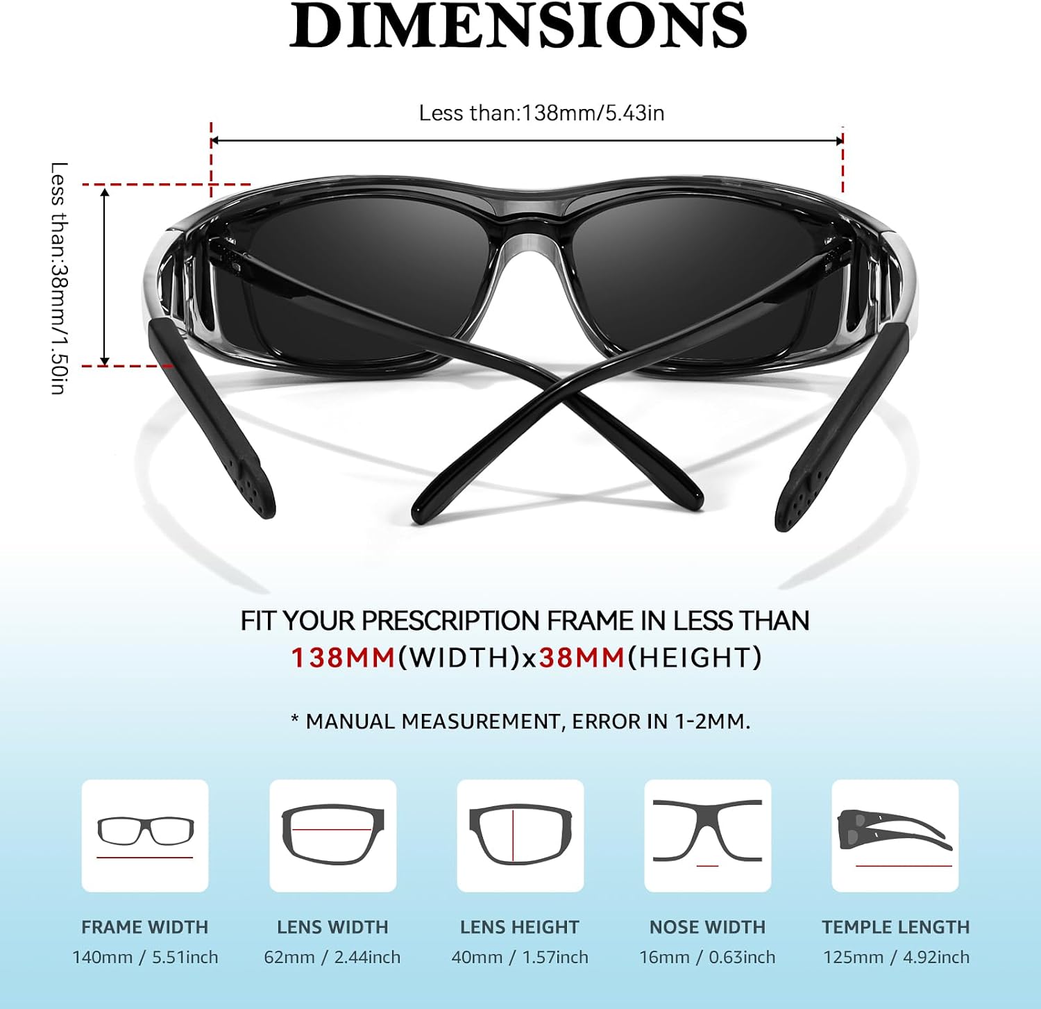 TJUTR Polarized Fit Over Glasses Sunglasses for Men Women, Wrap Around UV400 Protection Sunglasses TS2611