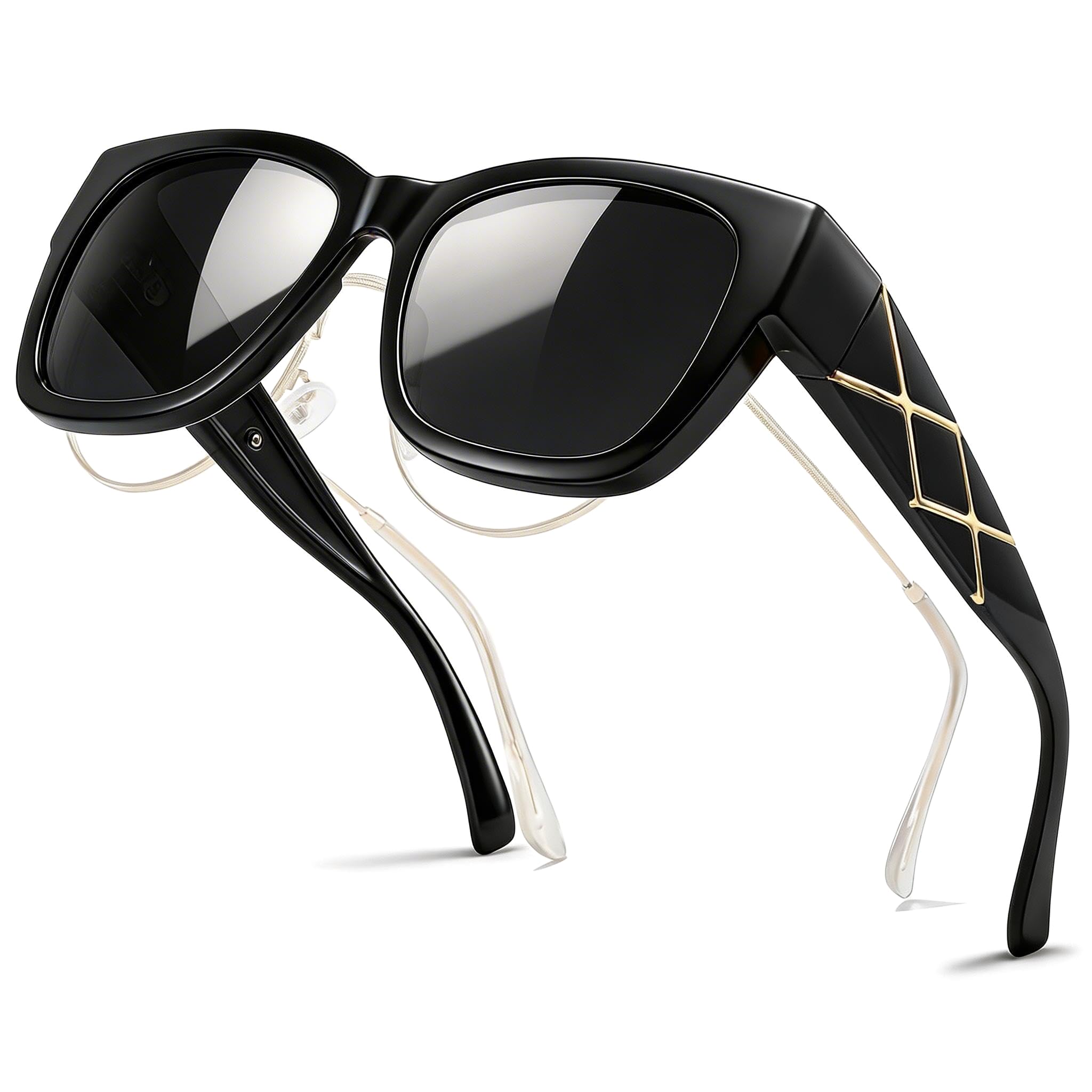 TJUTR Polarized Fit Over Glasses Sunglasses for Women, Oversized Square Sun Glasses UV400 Protection Shades for Driving
