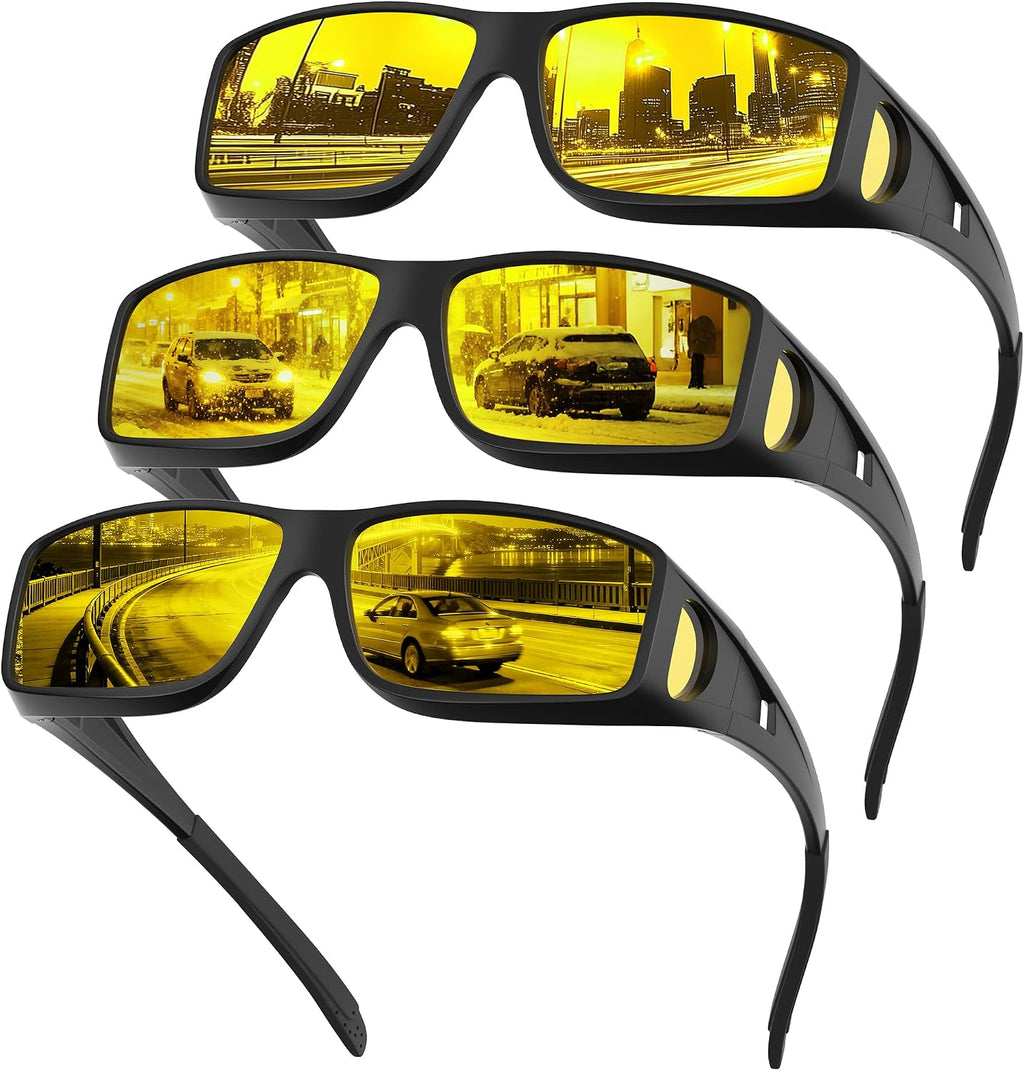 Night Driving Glasses - HD Anti Glare Wrap Around Fit Over Glasses for Men & Women Enhance Night Vision & Driving
